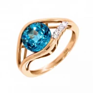 Золота каблучка з діамантом та топазом swiss blue (арт. 99R0033501-1-1.155-594)