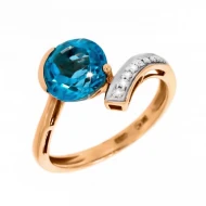 Золотое кольцо с бриллиантом и топазом swiss blue (арт. 101R0033515-1-1.155-556)
