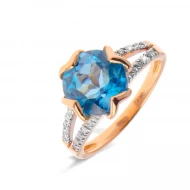 Золота каблучка з діамантом та топазом swiss blue (арт. 43R0034953-0-1.155-648)