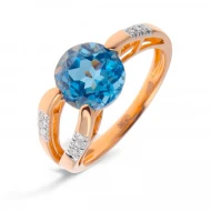 Золота каблучка з діамантом та топазом swiss blue (арт. 109R0035203-0-1.155-615)