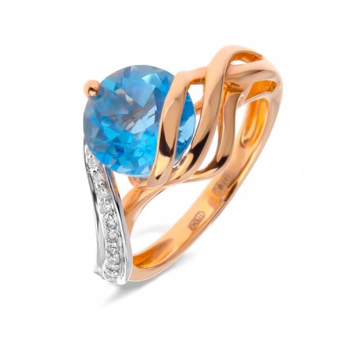 Золота каблучка з діамантами з топазом swiss blue (арт. 117R0033496-1-1.155-652)