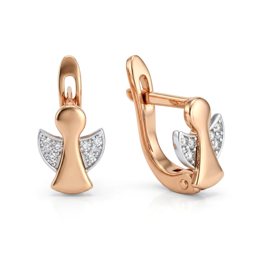 Серьги «Ангел» из красно-белого золота 585° с фианитами, арт. 03-0401 (арт. 03-0401)