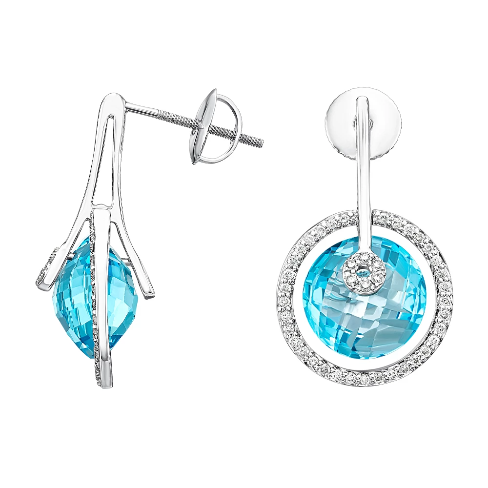 Золотi сережки з діамантами з топазом swiss blue (арт. 910027231D-86-213-916)