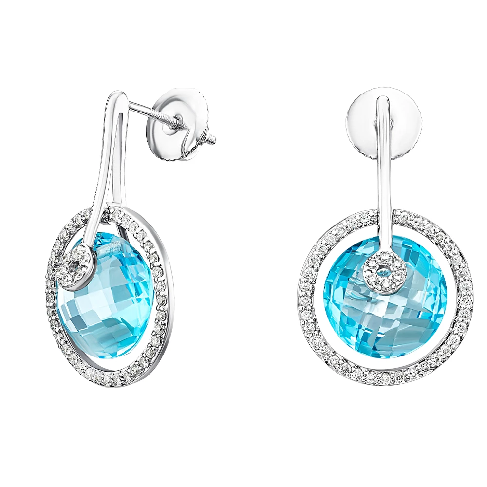 Золотi сережки з діамантами з топазом swiss blue (арт. 910027231D-86-213-916)