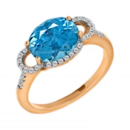 Золотое кольцо с бриллиантом и топазом swiss blue (арт. E18657-9.200-814)