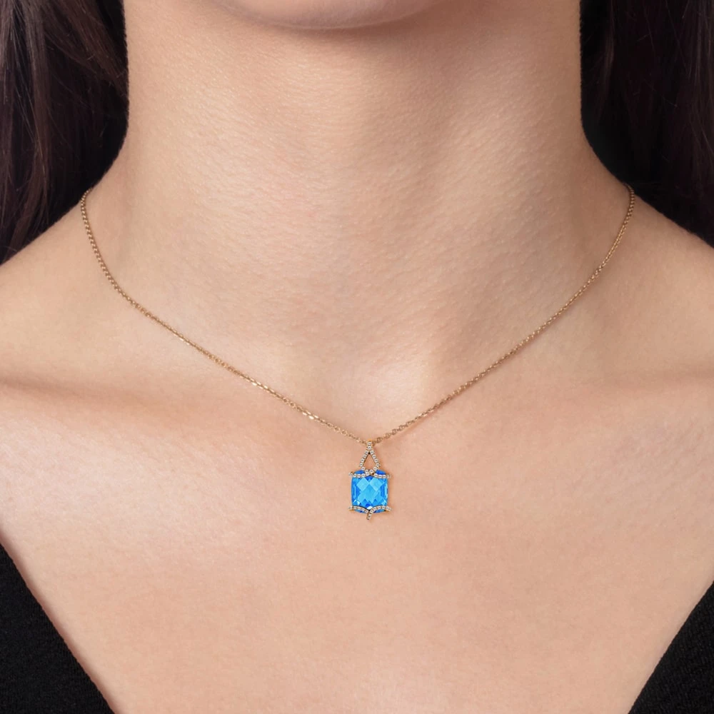 Золота підвіска з діамантами з топазом swiss blue (арт. RG-30474-12.200-1183)