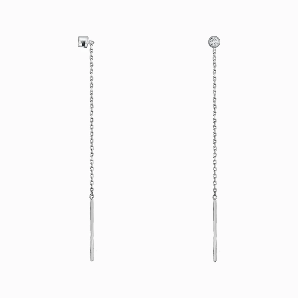 Золотые серьги-протяжки с фианитом (арт. 420213В)