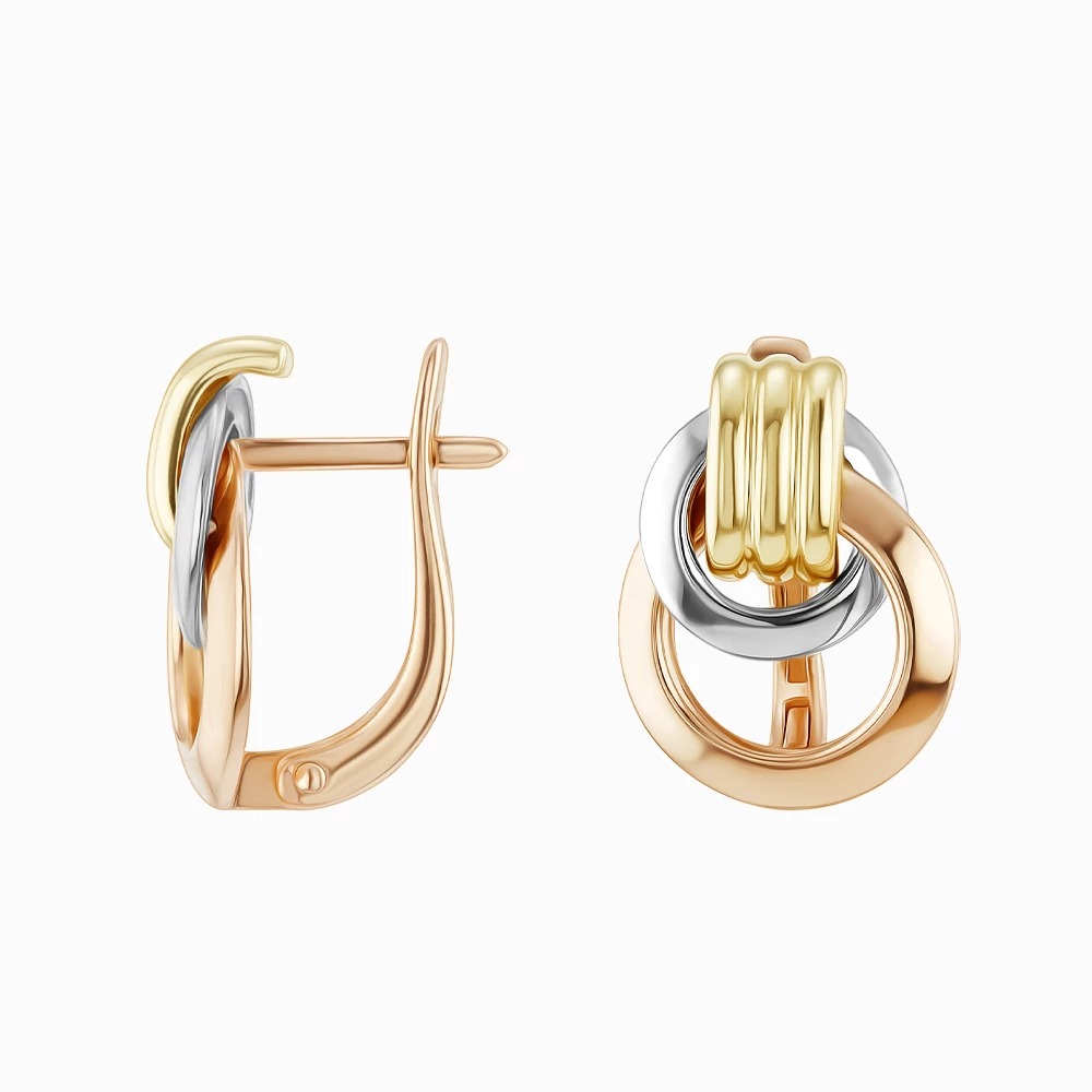 Сережки з червоно-жовто-білого золота 585°, без вставки, арт. 220720 (арт. 220720)