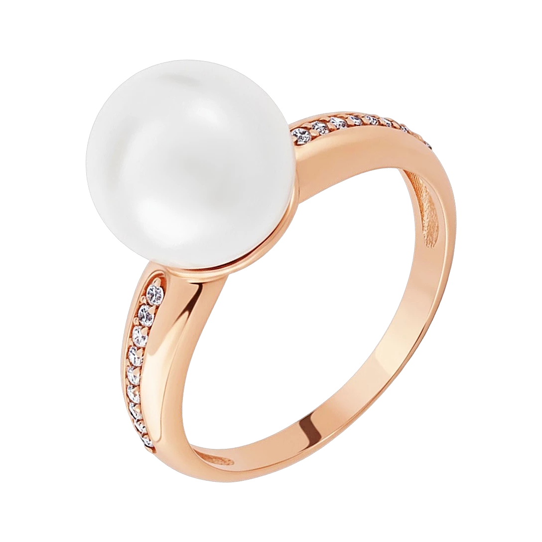 Кольцо из красного золота 585° с куб.окс.циркония и жемчугом, арт. 1191337101 (арт. 1191337101)