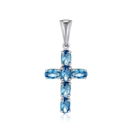 Срiбний хрестик з кварцом london blue (арт. 3574р-QLB)