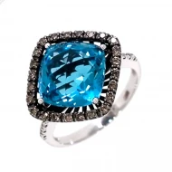 Золотое кольцо с бриллиантом и топазом swiss blue (арт. R23299-9.155-1154)