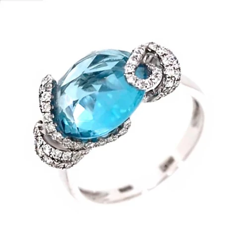 Золота каблучка з діамантами з топазом sky blue (арт. RG-28138-12.200-1863)