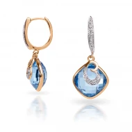 Золотi Сережки з діамантом та топазом swiss blue (арт. E22606-9.200-1156)