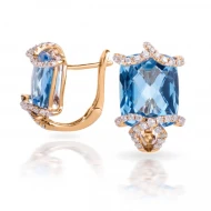 Золотi Сережки з діамантом та топазом swiss blue (арт. E30474-12.200-1940)