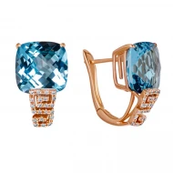 Золотi Сережки з діамантом та топазом swiss blue (арт. RG-30297-12.200-1215)
