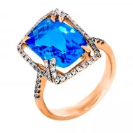 Золота каблучка з діамантом та топазом swiss blue (арт. RG-32035-12.200-1585)