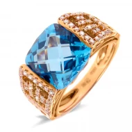 Золота каблучка з діамантом та топазом swiss blue (арт. RG-32115-12.200-1451)
