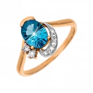 Золотое кольцо с бриллиантами с топазом swiss blue (арт. 9Sv-0034731-12-325)