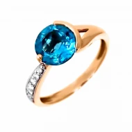 Золотое кольцо с бриллиантом и топазом swiss blue (арт. 45R0033508-1-1.155-552)