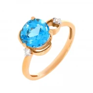 Золотое кольцо с бриллиантом и топазом swiss blue (арт. 53R0033509-1-1.155-536)