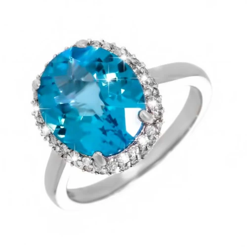 Золотое кольцо с бриллиантами с топазом swiss blue (арт. 55-110-445B-641)