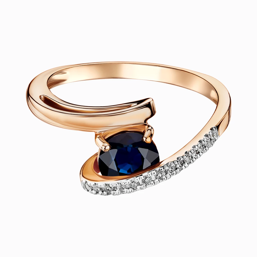Золота каблучка з діамантами з сапфіром (арт. 11255)