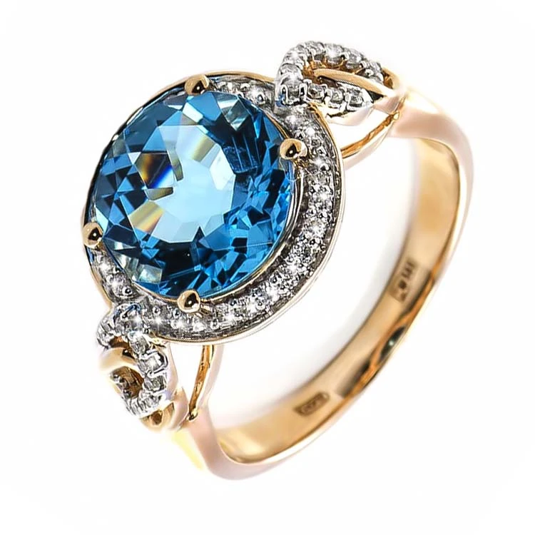 Золота каблучка з діамантами з топазом swiss blue (арт. E22738-9.200-1312)