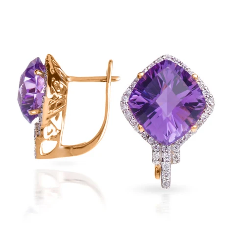 Золотые серьги с бриллиантами с аметистом (арт. E18209-9.200-1322)