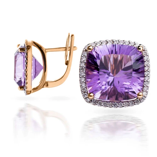 Золотi сережки з діамантами з аметистом (арт. E16322-9-200-1952-16596)
