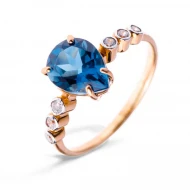 Золотое кольцо с топазом swiss blue (арт. КБ323)