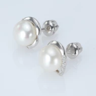 Срiбнi сережки-пусети зі з перлами культивованими прісноводними (арт. 2441/1р-PWT)