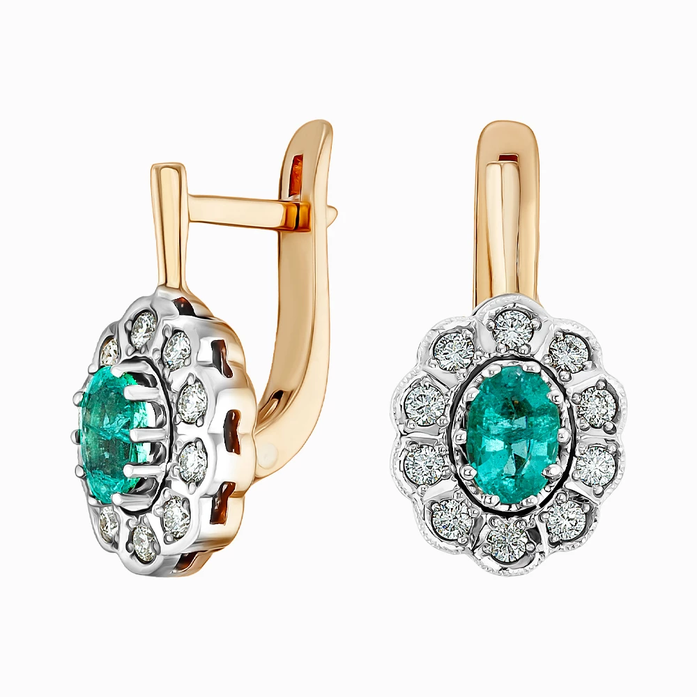 Золотые серьги с бриллиантами с изумрудом (арт. 702-292аи)