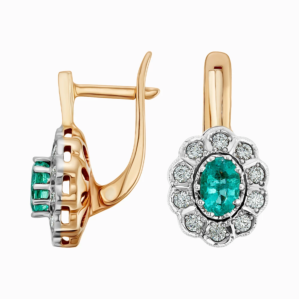 Золотые серьги с бриллиантами с изумрудом (арт. 702-292аи)