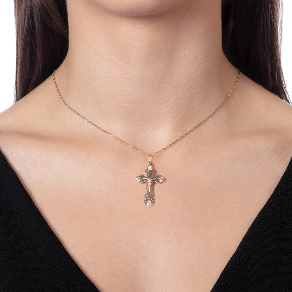 Хрестик з червоно-білого золота 585° з фіанітом, арт. 571254 (арт. 571254)