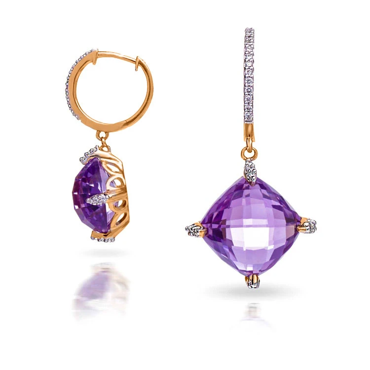 Золотi сережки з діамантами з аметистом (арт. E19122-9.200-1120)