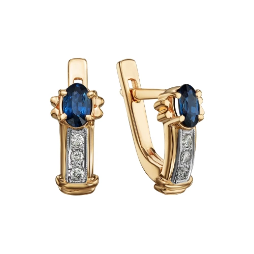 Золотi сережки з діамантами з сапфіром (арт. 702-196с)