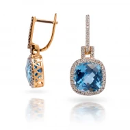Золотi Сережки з діамантом та топазом swiss blue (арт. 119741-11.200-1361)
