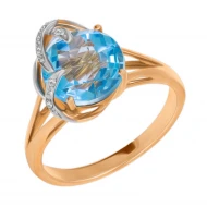Золота каблучка з діамантом та топазом swiss blue (арт. 119656-11.200-548)