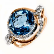 Золота каблучка з діамантом та топазом swiss blue (арт. 119700-11.200-1203)