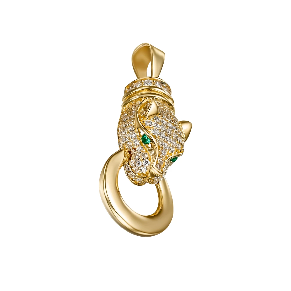 Підвіска з жовтого золота 585° із зеленим та білим фіанітом/куб.цирконієм, арт. 5010035зж (арт. 5010035зж)