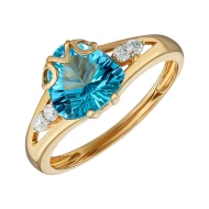 Золота каблучка з діамантами з топазом swiss blue (арт. 9Sv-0034397-12-303)