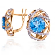 Золотi Сережки з діамантом та топазом swiss blue (арт. 69E0040242-0-1.155-2403)