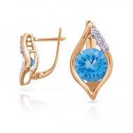 Золотi Сережки з діамантом та топазом swiss blue (арт. 9Sv-0033501-12-510)