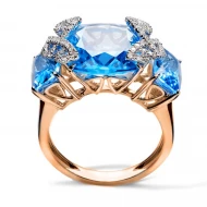 Золота каблучка з діамантом та топазом swiss blue (арт. RG-32155-12.200-1277)