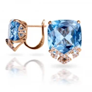 Золотi Сережки з діамантом та топазом swiss blue (арт. RG-32155-12.200-1377)