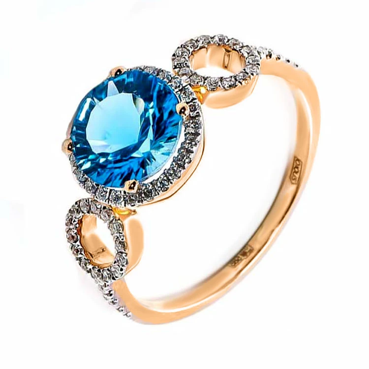 Золота каблучка з діамантами з топазом swiss blue (арт. E16226-9.200-1030)
