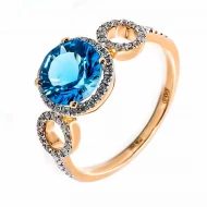 Золота каблучка з діамантом та топазом swiss blue (арт. E16226-9.200-1030)